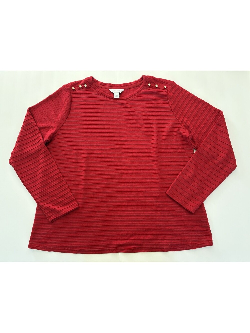 NWOT Liz Claiborne Lightweight Red Ribbed Sweater with Embellished Shoulder XL